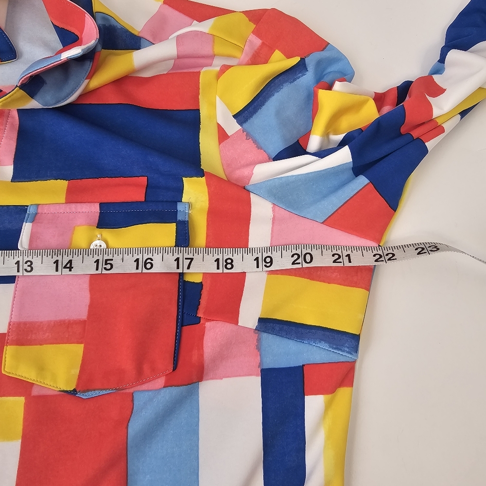 J McLaughlin Brynn Tile Print 3/4 Sleeve Vneck Dress Sz XL Colorful Easter Boho - Picture 6 of 7